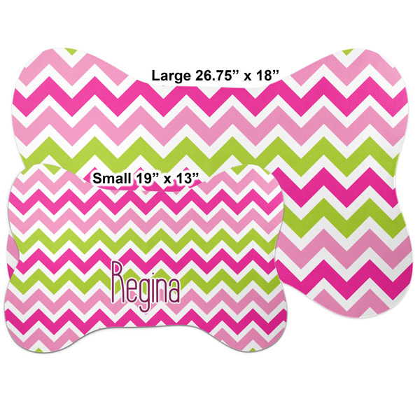Pink & Green Chevron Bone Shaped Mat Comparison