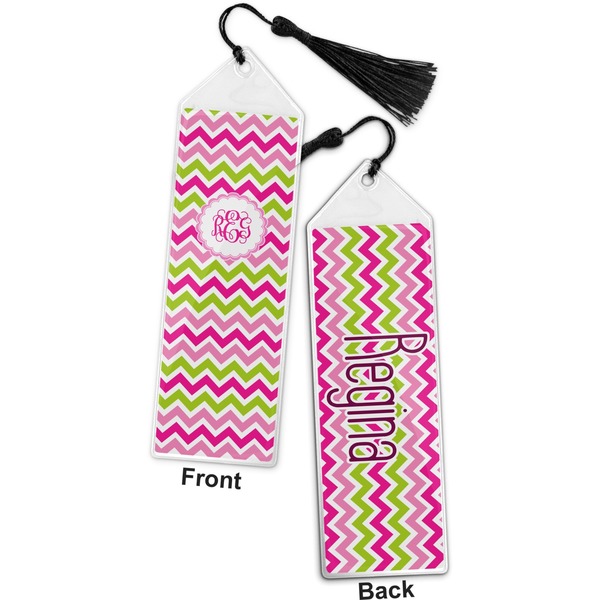 Pink & Green Chevron Bookmark with tassel - Front and Back
