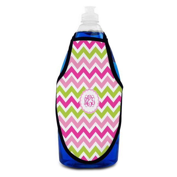 Pink & Green Chevron Bottle Apron - Soap - FRONT