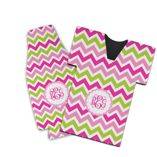 Custom Pink & Green Chevron Bottle Cooler (Personalized)