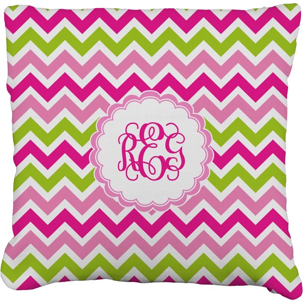 Custom Pink & Green Chevron Faux-Linen Throw Pillow 16" (Personalized)