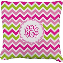 Pink & Green Chevron Faux-Linen Throw Pillow 18" (Personalized)