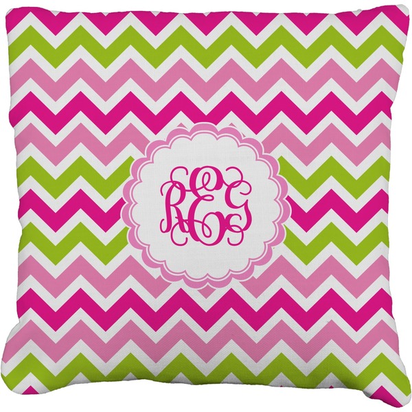 Custom Pink & Green Chevron Faux-Linen Throw Pillow 18" (Personalized)