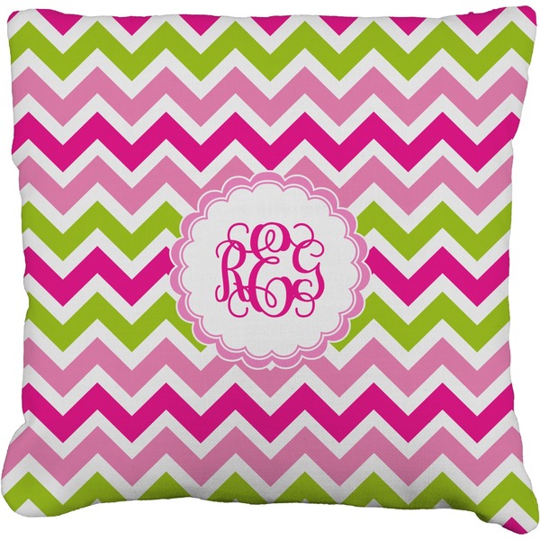 Custom Pink & Green Chevron Faux-Linen Throw Pillow 20" (Personalized)