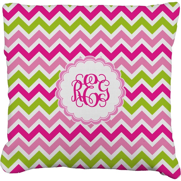 Custom Pink & Green Chevron Faux-Linen Throw Pillow 26" (Personalized)
