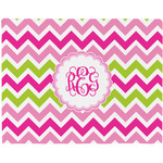 Pink & Green Chevron Woven Fabric Placemat - Twill w/ Monogram