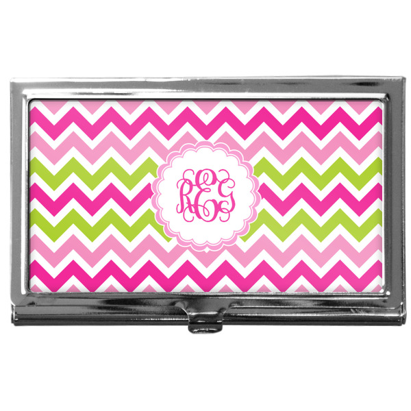 Custom Pink & Green Chevron Business Card Case