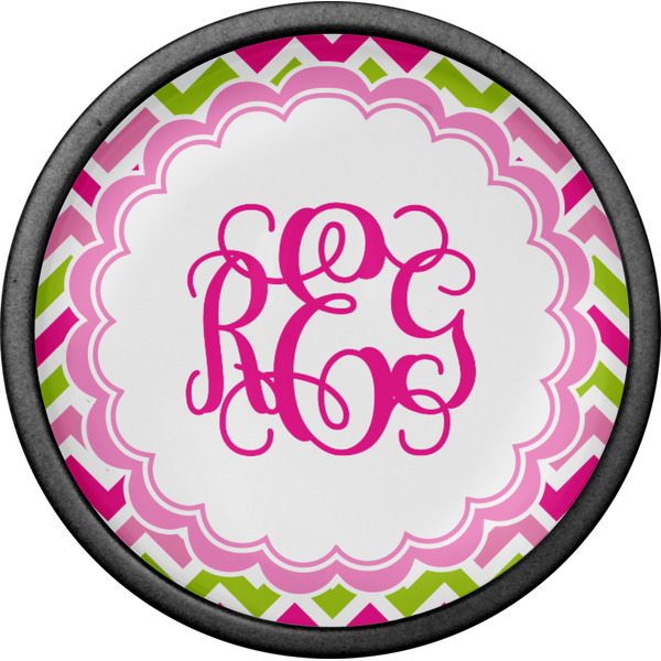 Pink & Green Chevron Cabinet Knob - Black - Front