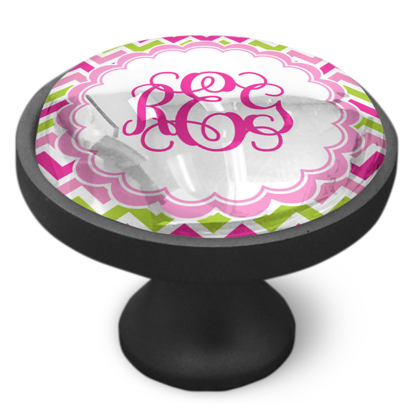 Pink & Green Chevron Cabinet Knob - Black - Side