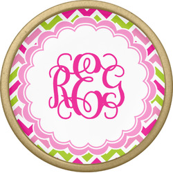 Pink & Green Chevron Cabinet Knob - Gold (Personalized)