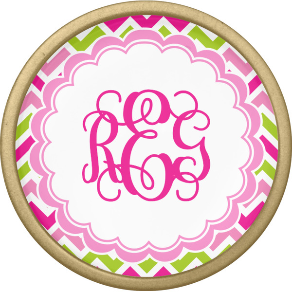 Pink & Green Chevron Cabinet Knob - Gold - Front