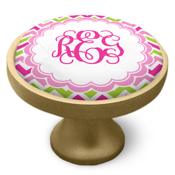 Pink & Green Chevron Cabinet Knob - Gold - Side