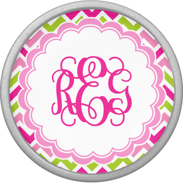 Pink & Green Chevron Cabinet Knob - Nickel - Front