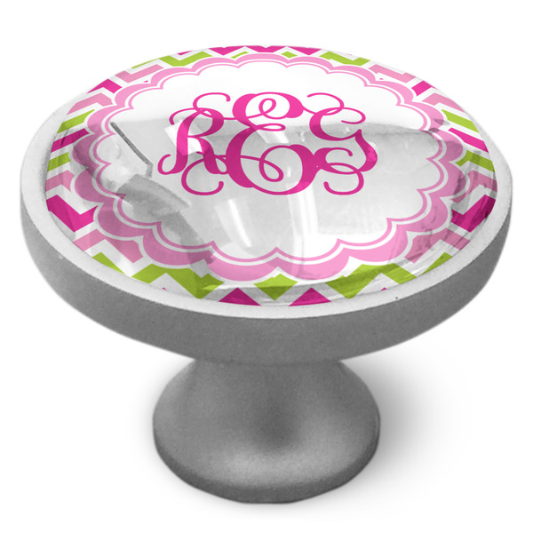 Pink & Green Chevron Cabinet Knob - Nickel - Side