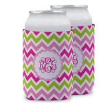 Pink & Green Chevron Can Cooler (12 oz) w/ Monogram
