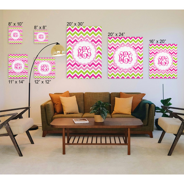 Pink & Green Chevron Canvas Prints - Multiple Sizes