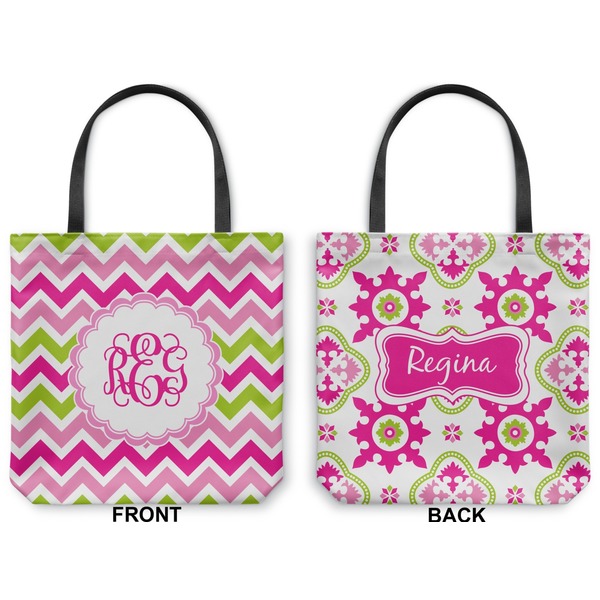 Pink & Green Chevron Canvas Tote - Front and Back