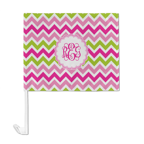 Pink & Green Chevron Car Flag - Large - FRONT