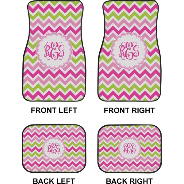 Pink & Green Chevron Car Floor Mats Set (2F + 2B)