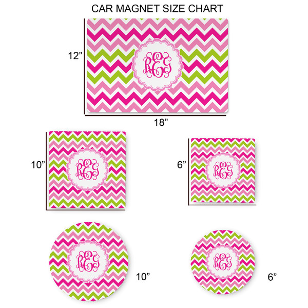 Pink & Green Chevron Car Magnets - SIZE CHART