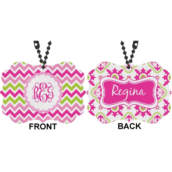 Pink & Green Chevron Car Ornament (Approval)