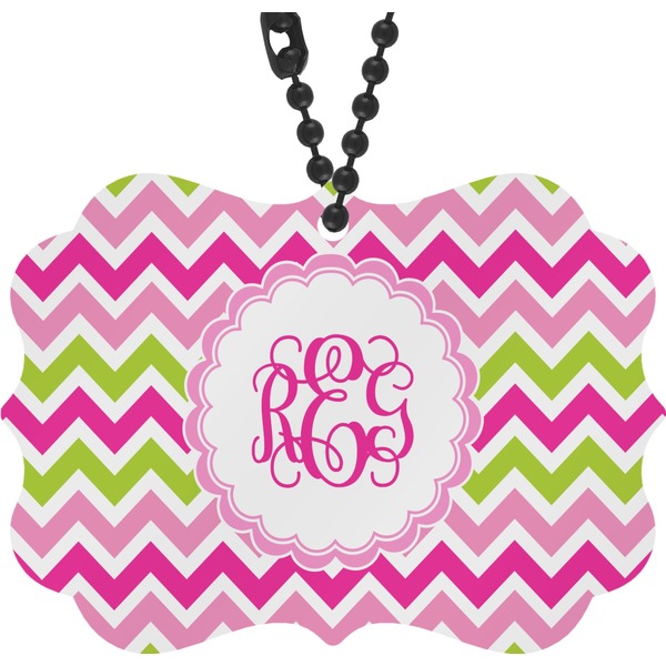 Custom Pink & Green Chevron Rear View Mirror Decor (Personalized)