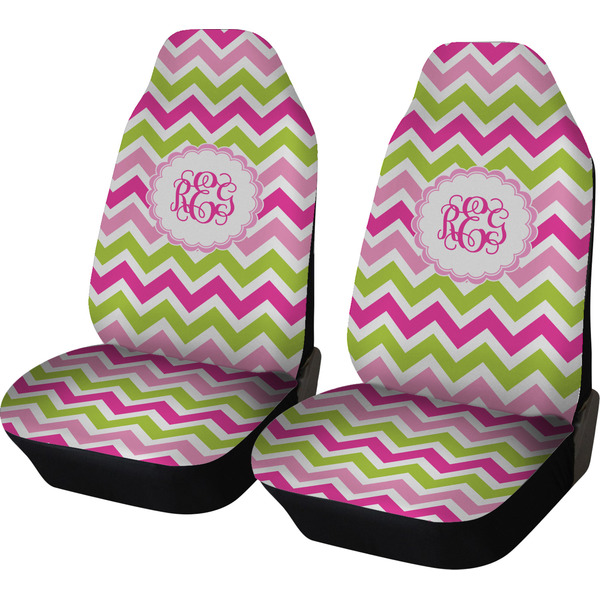 Custom Pink & Green Chevron Car Seat Covers (Set of Two) (Personalized)