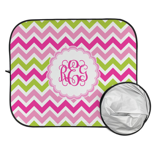 Pink & Green Chevron Car Sun Shades - FOLDED & UNFOLDED