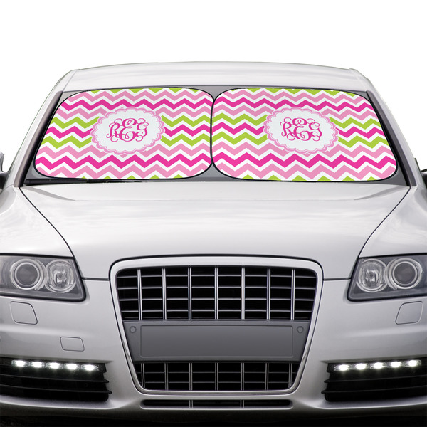 Pink & Green Chevron Car Sun Shades - IN CONTEXT