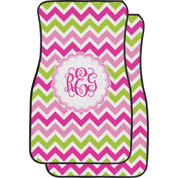 Pink & Green Chevron Custom Car Floor Mats Set (2Front & 2Back)