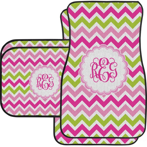 Custom Pink & Green Chevron Car Floor Mats Set - 2 Front & 2 Back (Personalized)