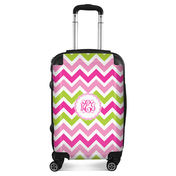 Custom Pink & Green Chevron Suitcase - 20" Carry On (Personalized)