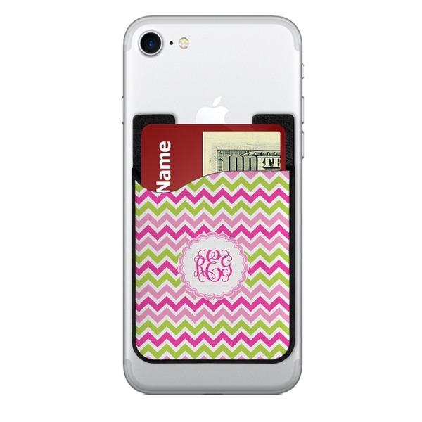 Custom Pink & Green Chevron 2-in-1 Cell Phone Credit Card Holder & Screen Cleaner (Personalized)