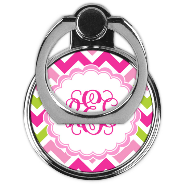 Pink & Green Chevron Cell Phone Ring Stand & Holder - Front (Collapsed)