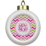 Pink & Green Chevron Ceramic Ball Ornament (Personalized)
