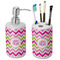 Pink & Green Chevron Ceramic Bathroom Accessories Set (Personalized)