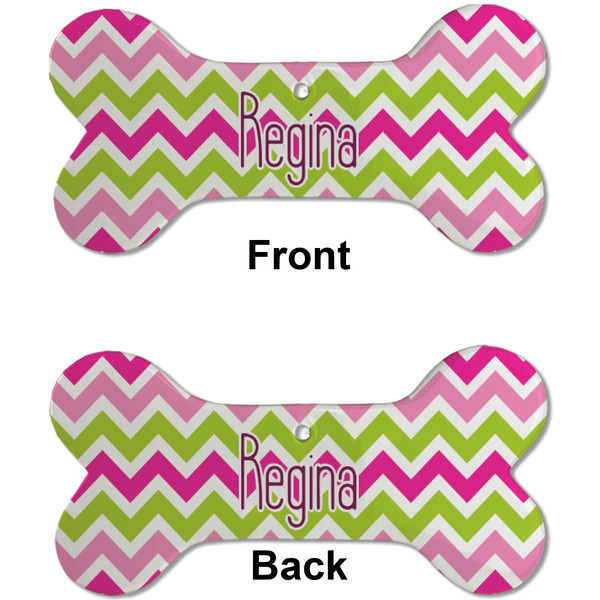 Pink & Green Chevron Ceramic Flat Ornament - Bone Front & Back (APPROVAL)