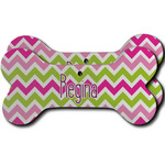 Pink & Green Chevron Ceramic Dog Ornament - Front & Back w/ Monogram