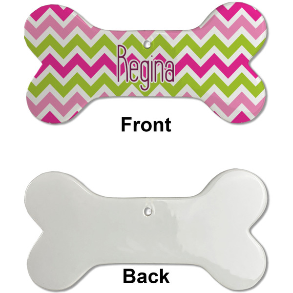 Pink & Green Chevron Ceramic Flat Ornament - Bone Front & Back Single Print (APPROVAL)
