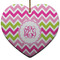 Pink & Green Chevron Ceramic Flat Ornament - Heart (Front)