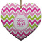 Pink & Green Chevron Heart Ceramic Ornament w/ Monogram