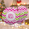 Pink & Green Chevron Ceramic Ornament w/ Monogram