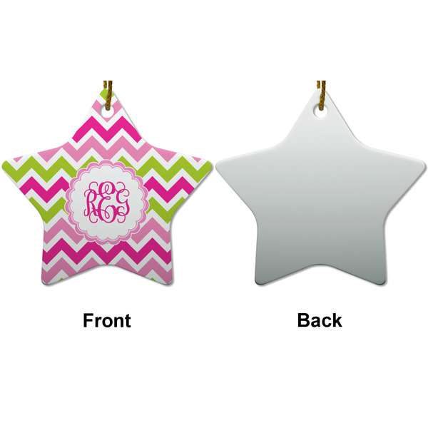 Pink & Green Chevron Ceramic Flat Ornament - Star Front & Back (APPROVAL)