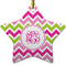 Pink & Green Chevron Star Ceramic Ornament w/ Monogram