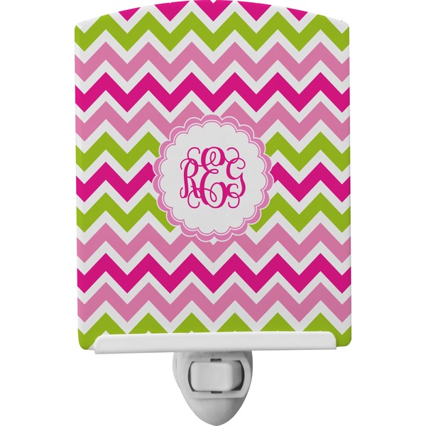 Custom Pink & Green Chevron Ceramic Night Light (Personalized)
