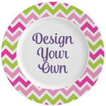 Pink & Green Chevron Ceramic Dinner Plates (Set of 4) (Personalized)