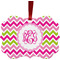 Pink & Green Chevron Metal Frame Ornament - Double Sided w/ Monogram