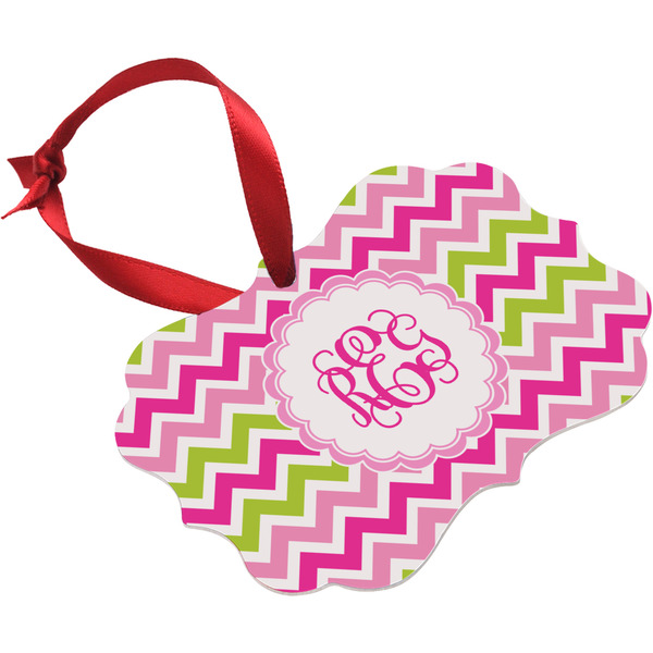Pink & Green Chevron Christmas Ornament