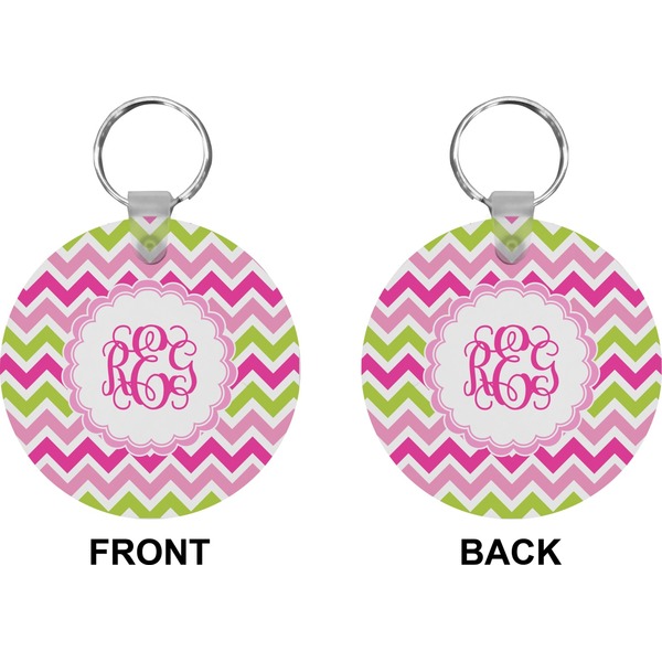 Pink & Green Chevron Circle Keychain (Front + Back)
