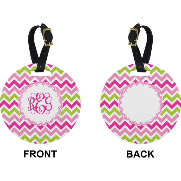 Pink & Green Chevron Circle Luggage Tag (Front + Back)